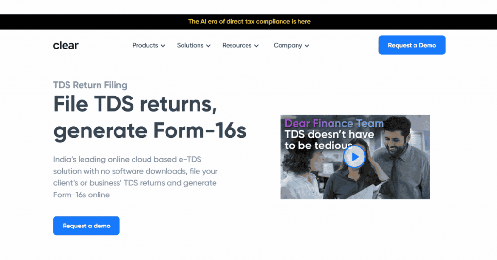 Clear TDS return filing software for online TDS returns, Form 16 generation, and compliance