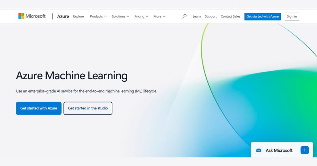 Microsoft Azure Machine Learning platform for developing, deploying, and managing end-to-end machine learning models.