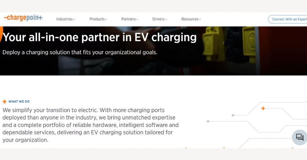 ChargePoint EV fleet management and charging software dashboard for managing electric vehicle charging infrastructure.