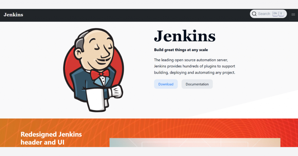 Jenkins open-source automation server for continuous integration, continuous delivery, and software deployment.