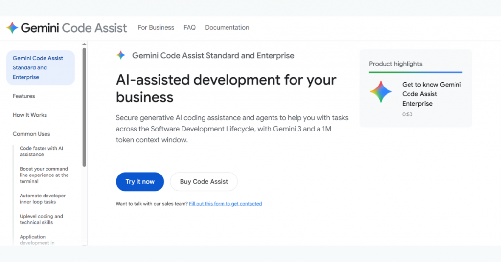 Google Gemini Code Assist AI coding assistant for code generation, debugging, and cloud development.
