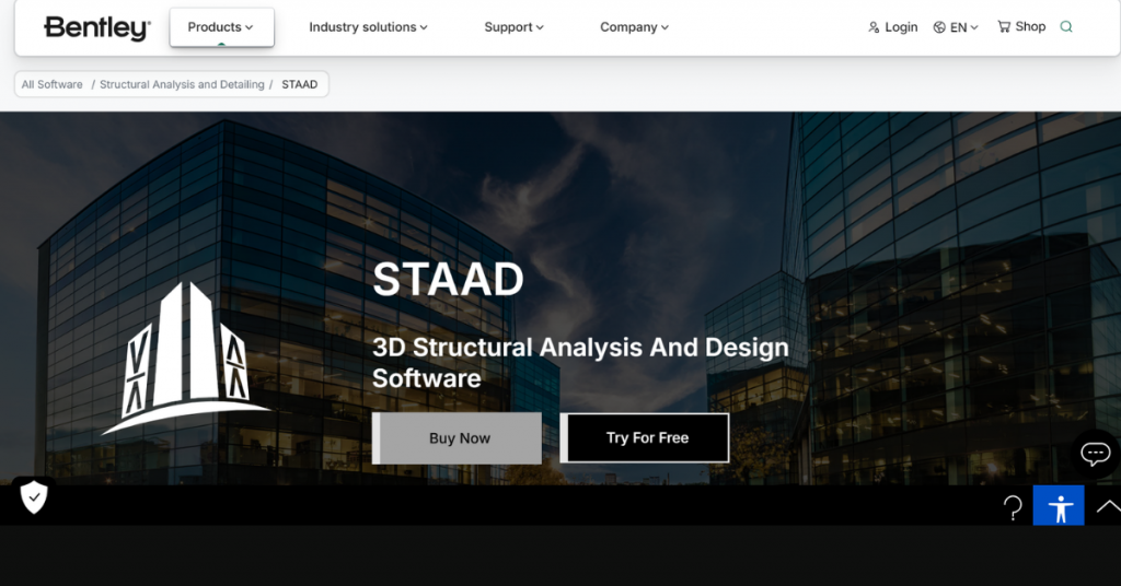 Bentley STAAD structural analysis and design software homepage for 3D building and infrastructure engineering.