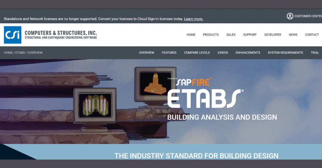 ETABS building analysis and design software by Computers and Structures Inc. for structural engineering projects.