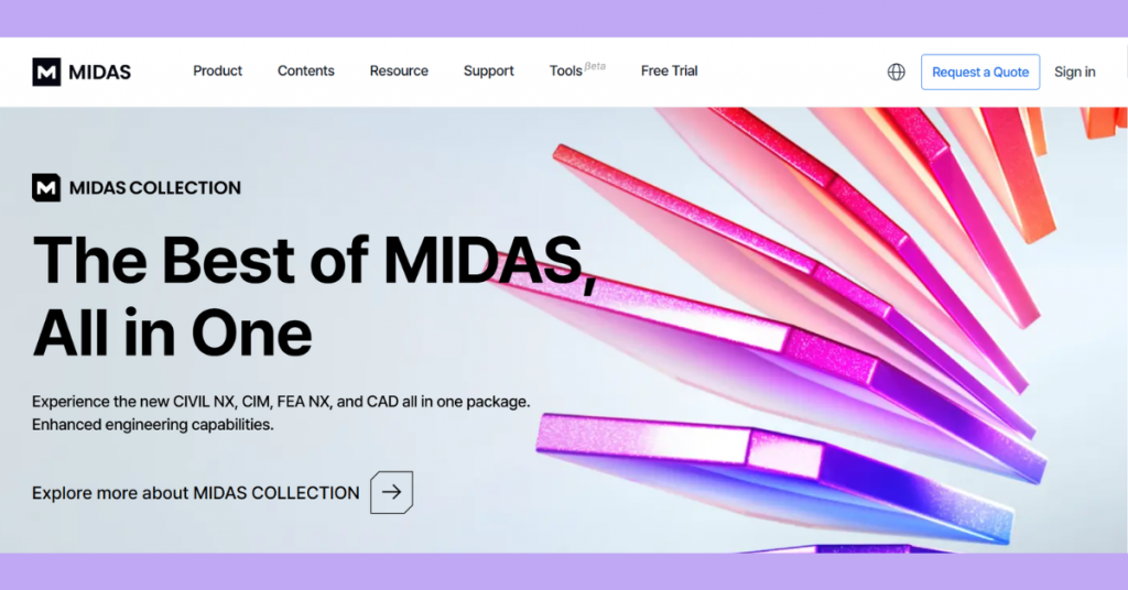 MIDAS Collection structural engineering software platform for civil, FEA, and CAD design solutions.