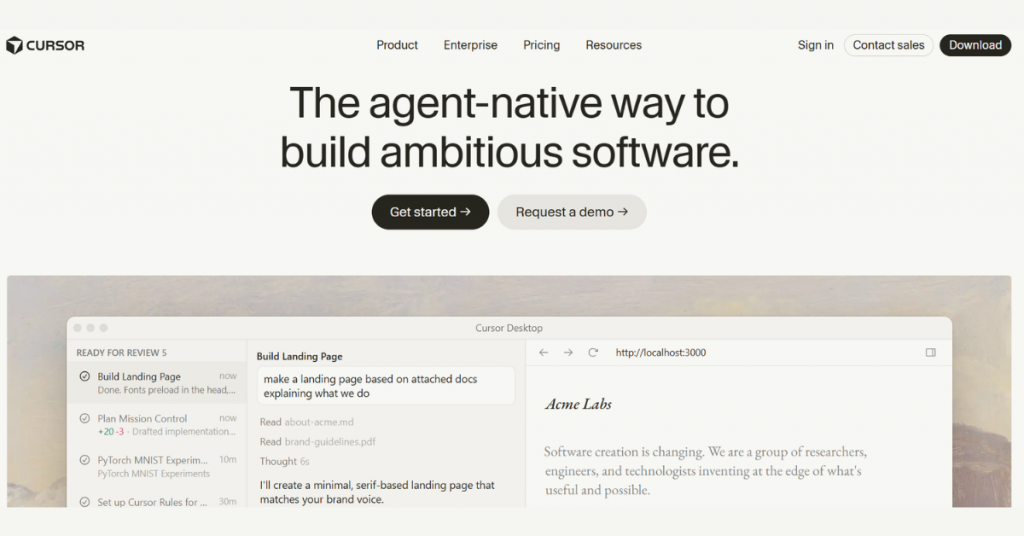 Visual Studio Code AI-powered code editor homepage with debugging, extensions, and developer tools.
