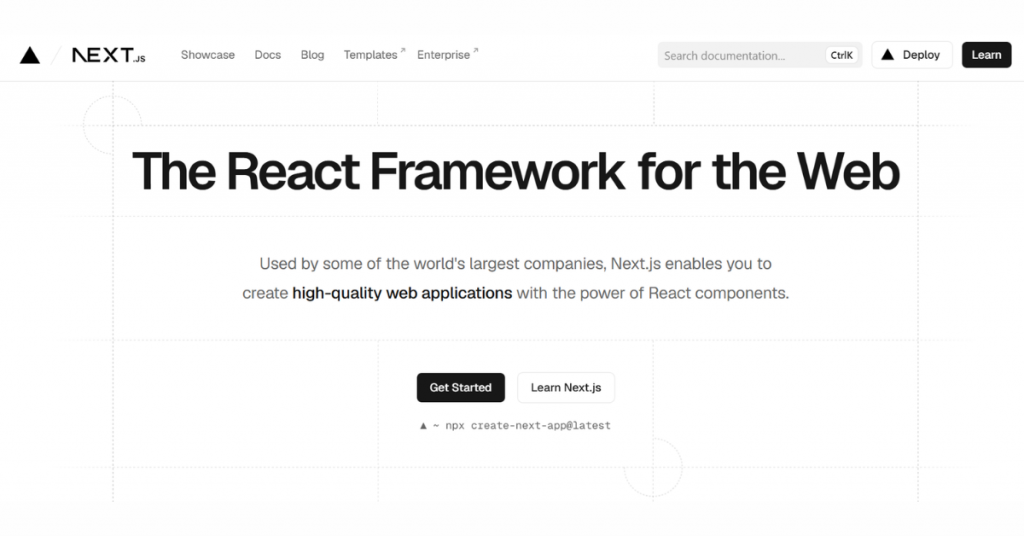 React JavaScript library homepage for building interactive web and native user interfaces.