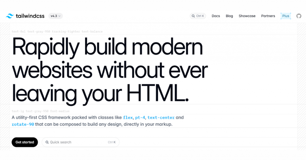 Tailwind CSS utility-first framework homepage for building responsive modern website interfaces.