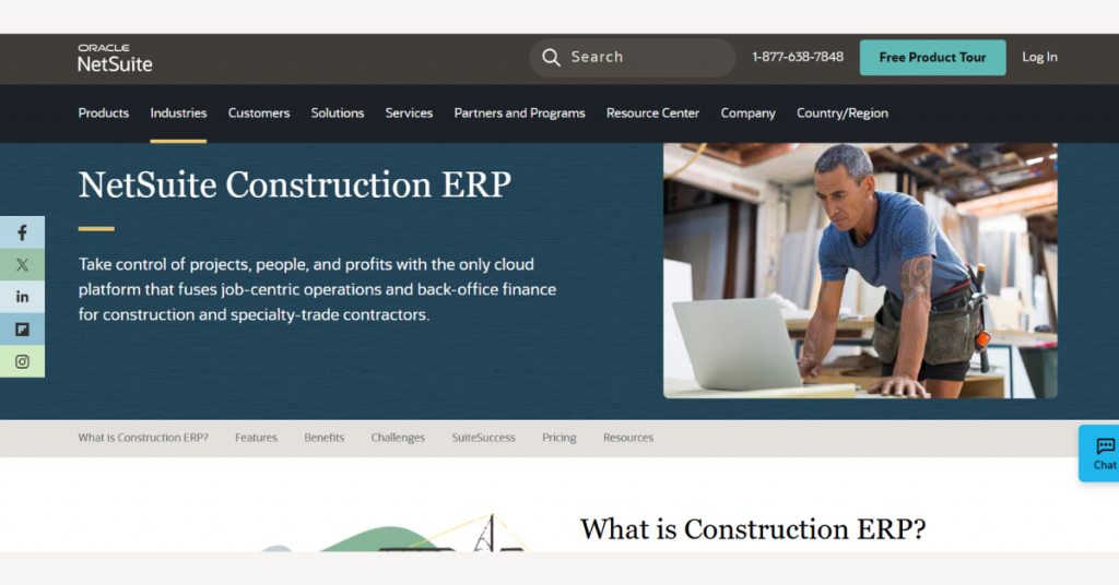 Oracle NetSuite construction ERP software for project and financial management