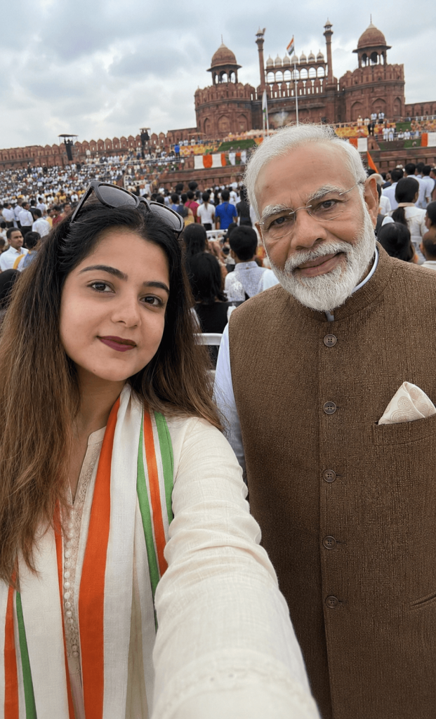 Woman taking a selfie with the Indian Prime Minister at Red Fort during Independence Day celebrations