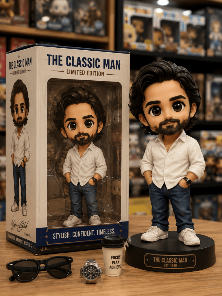 Chibi AI collectible figure displayed beside its limited-edition packaging