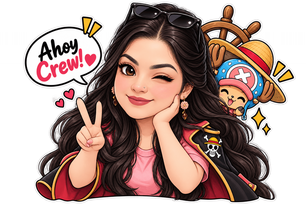 Anime-style AI character sticker with pirate-themed clothing and accessories