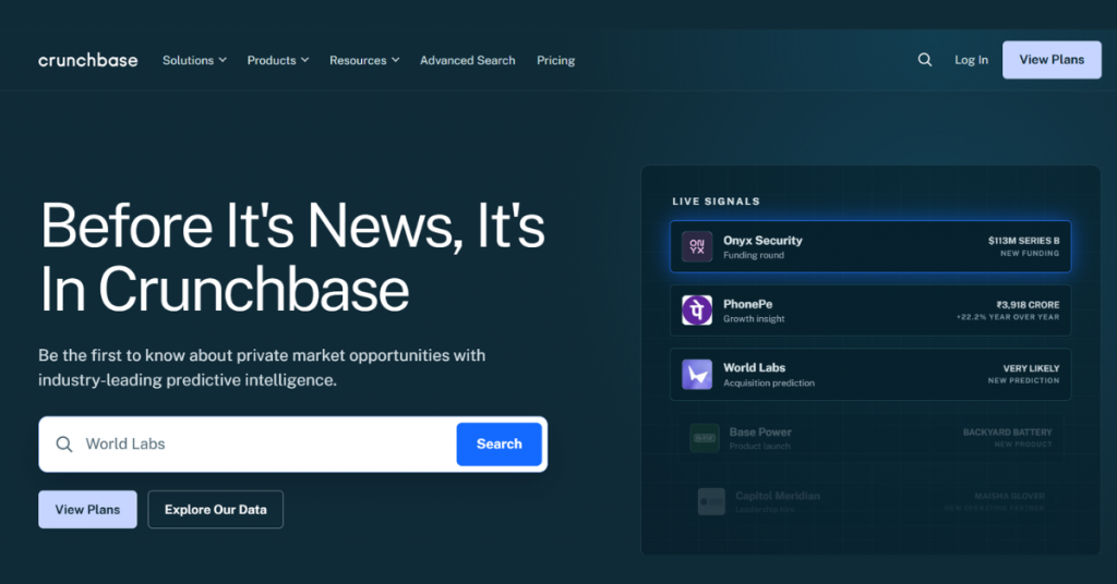 Crunchbase startup research and private market intelligence platform