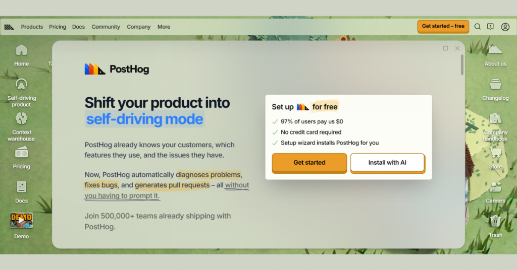 PostHog product analytics and AI-powered self-driving product platform