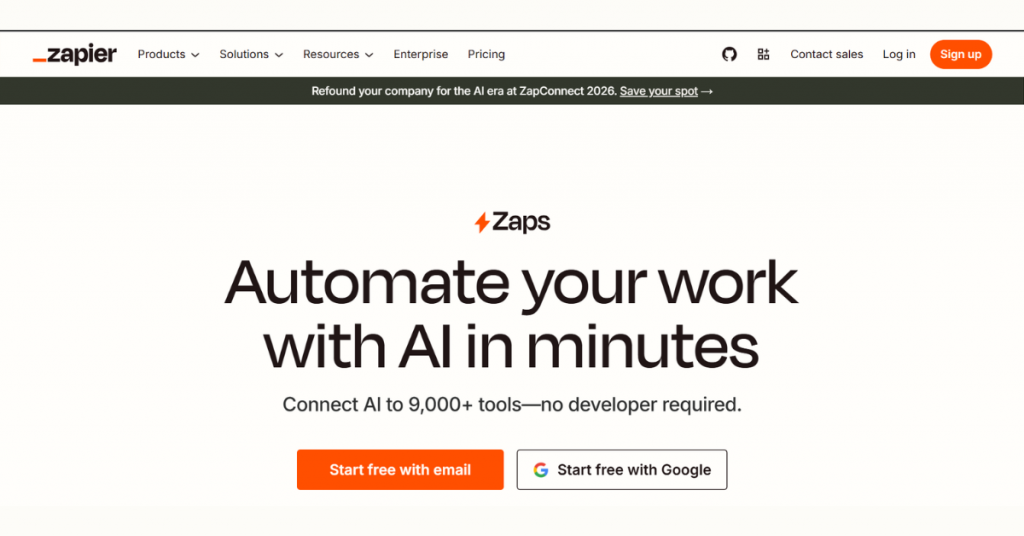 Zapier AI workflow automation platform for startups