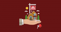 Illustration of real estate lead automation showing a house held in a hand with a real estate sign and property keys.