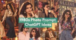 1980s photo editing prompts featuring retro fashion, portraits, and vintage memories