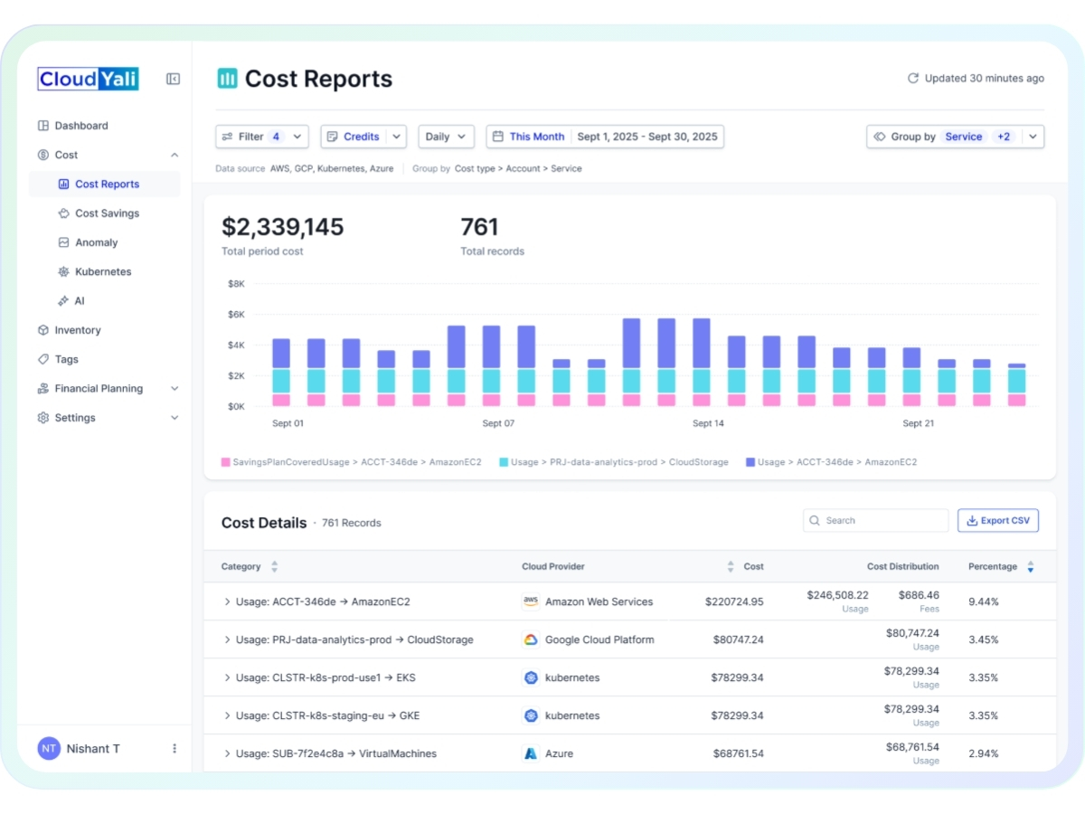 CloudYali cost reports
