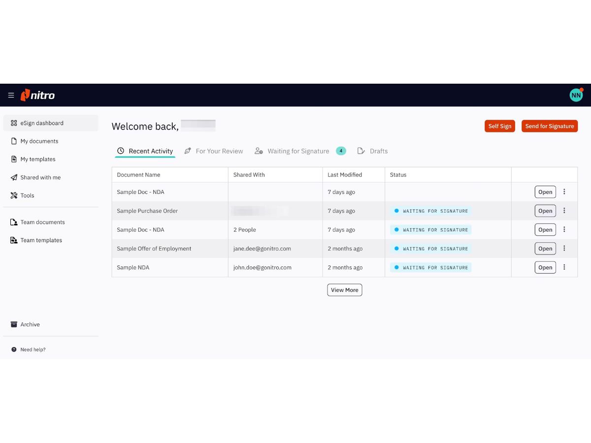Nitro Sign-dashboard