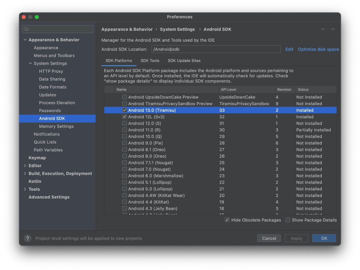Apache Cordova-preferences