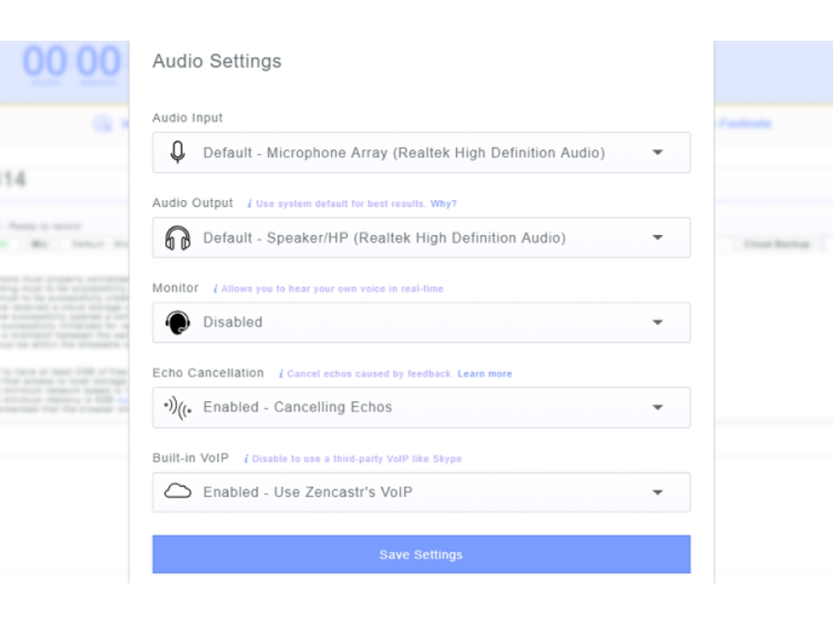 Zencastr-audio setting