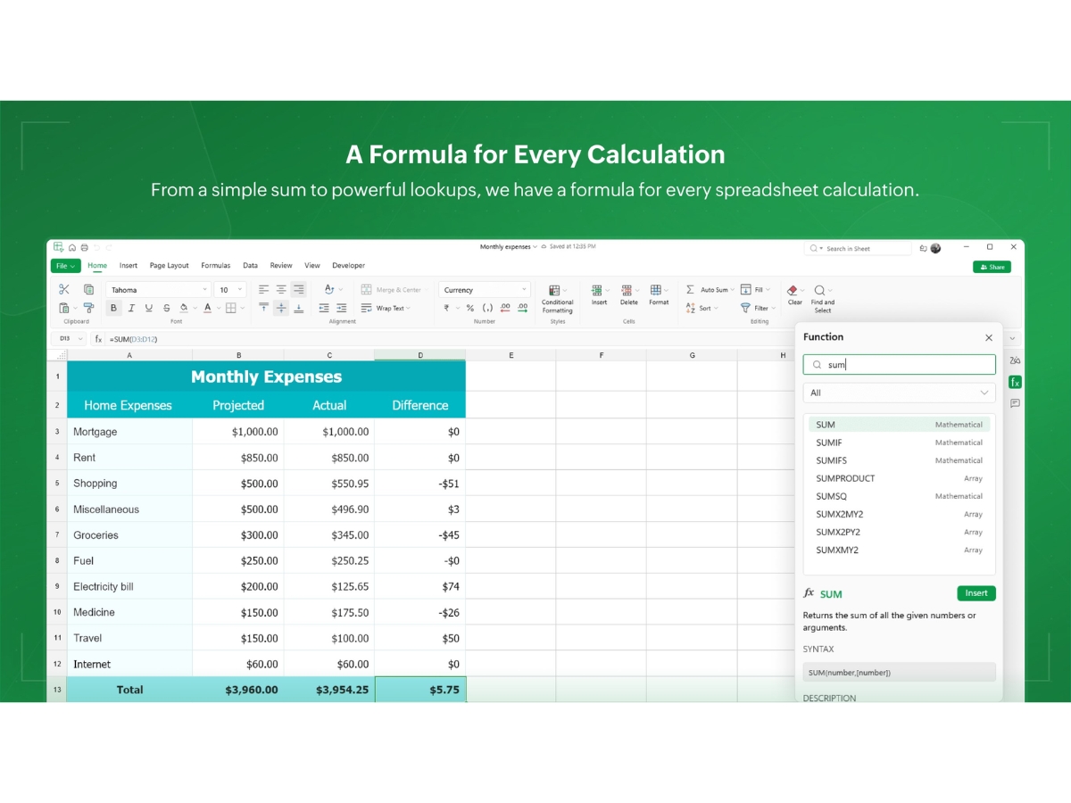 Zoho Sheet-calculation