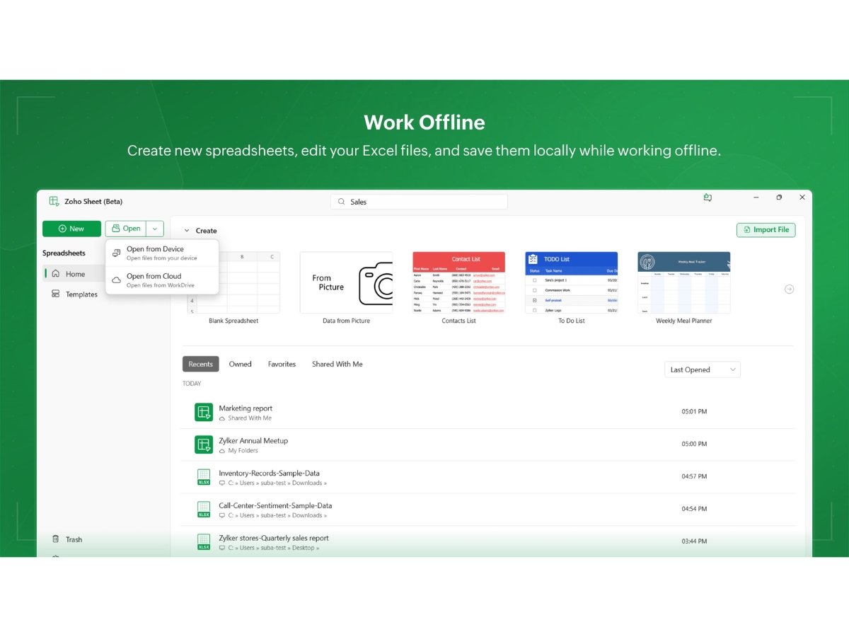 Zoho Sheet-offline