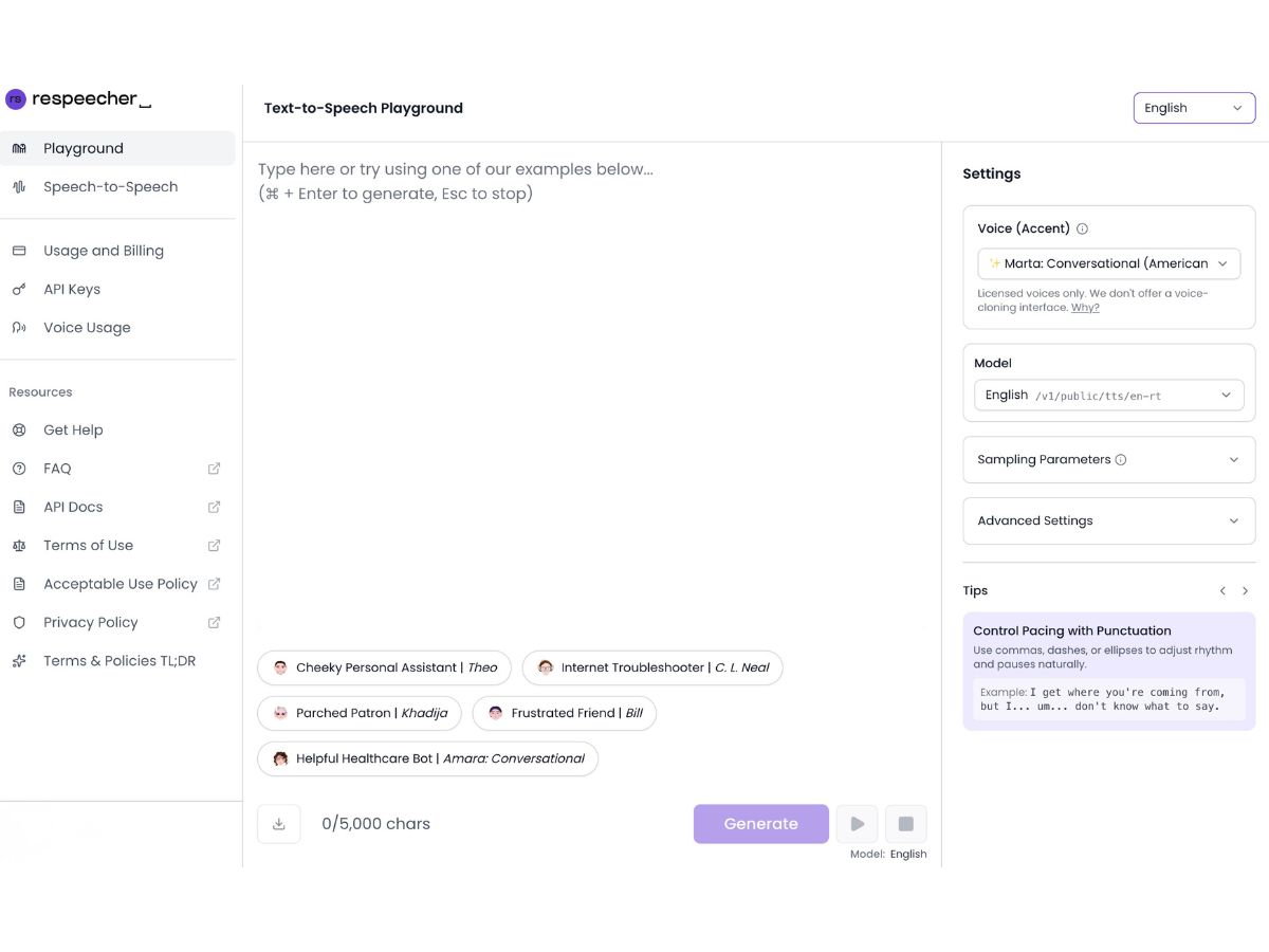 Respeecher dashboard