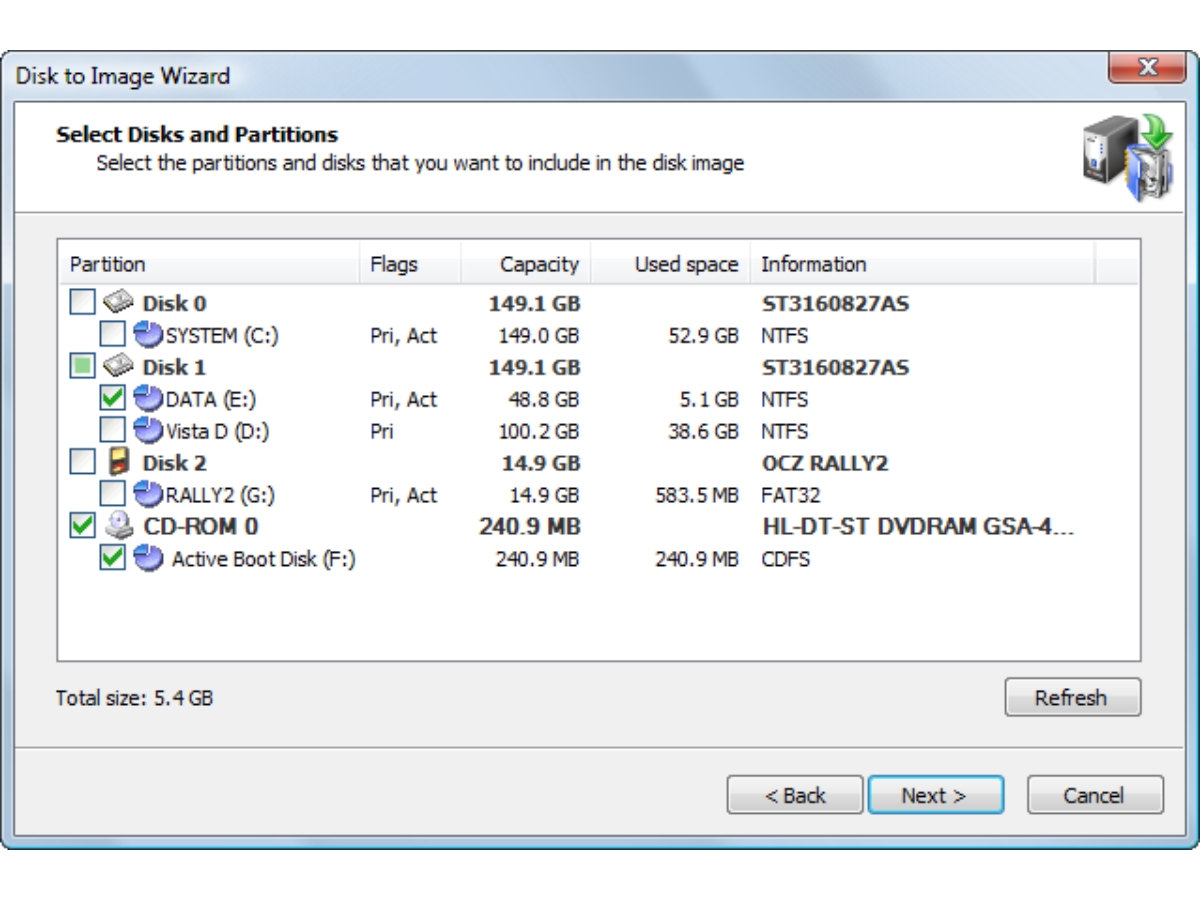 Active Disk Image-partitions