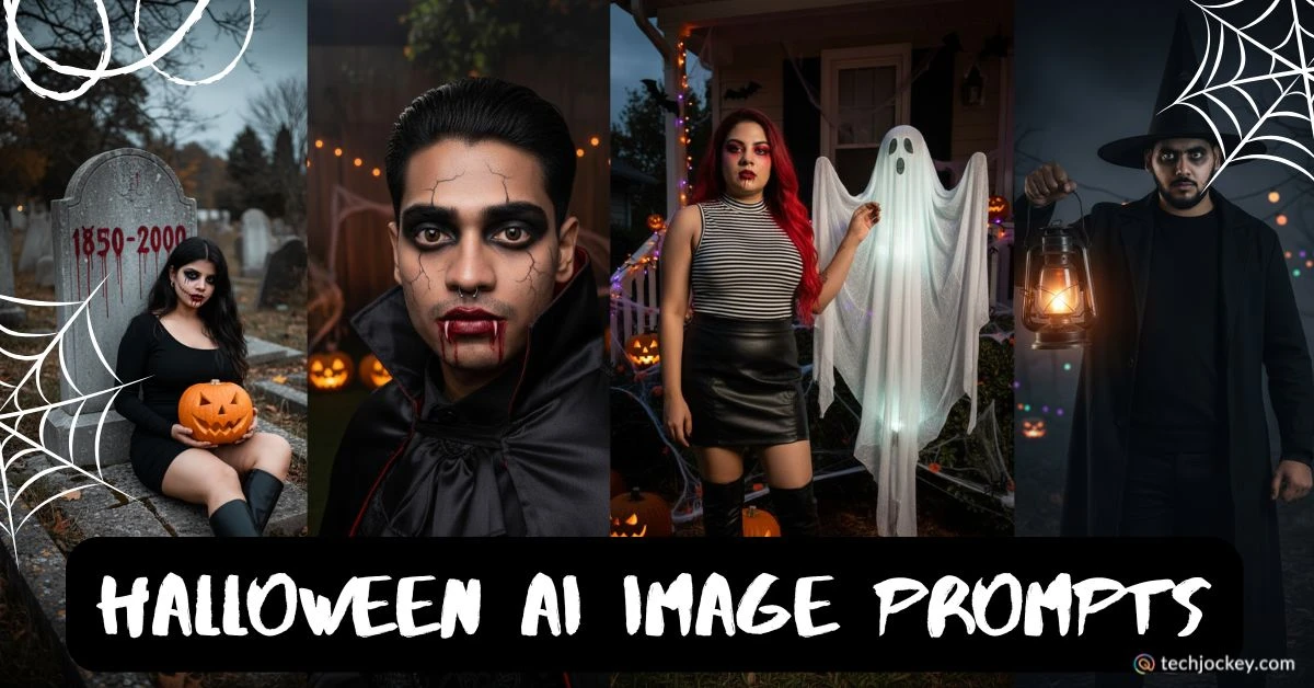 Decorative collage of Halloween-themed digital art, including pumpkins, ghosts, and haunted houses.