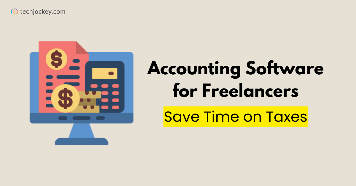 Accounting software for freelancers dashboard illustration showing invoices, calculator and tax management concept