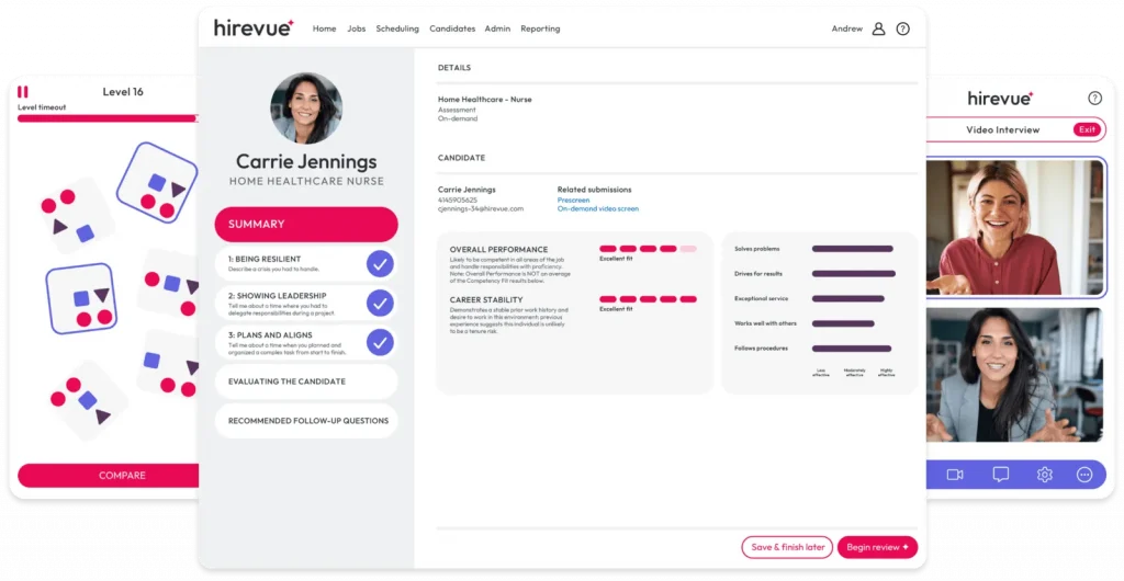HireVue AI hiring software showing video interview assessment and automated candidate evaluation