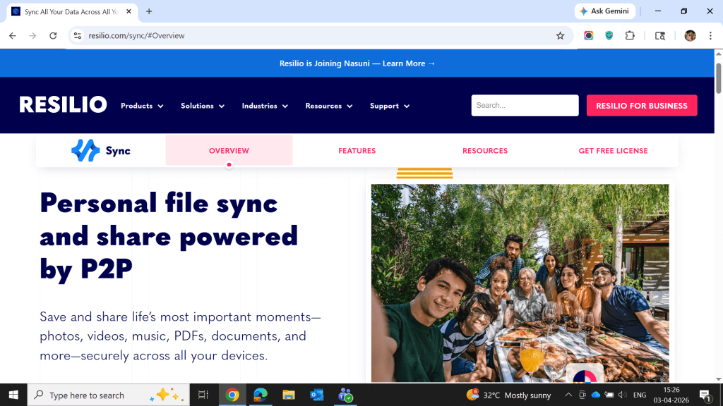 Resilio Sync interface showcasing peer-to-peer file synchronization and secure file sharing across devices