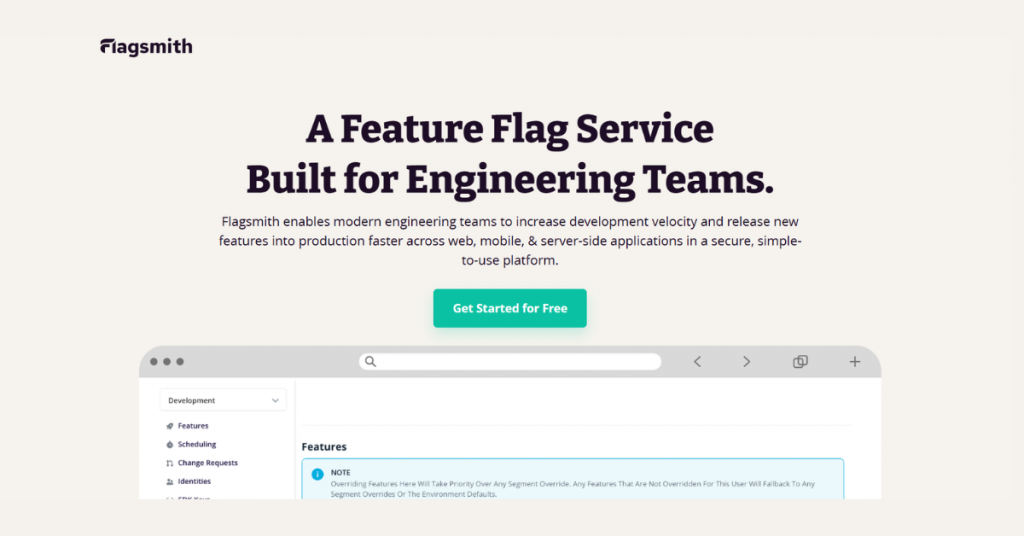 Flagsmith feature flag service dashboard designed for engineering teams to manage feature releases, control deployments, and accelerate software development workflows.