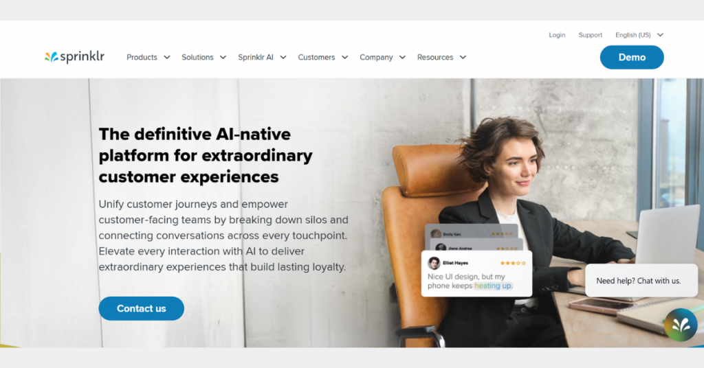 Sprinklr AI-powered customer experience platform for managing customer feedback, conversations, and omnichannel engagement.