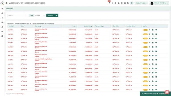 Invoice Management Screen