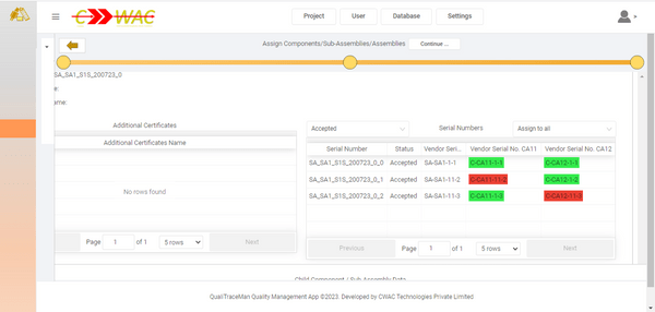 Sub-Assembly Serial Number Validation Feature