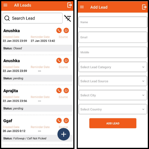 Steps to Add a Lead in Nexus Lead CRM Mobile App