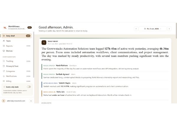 AI-Written Daily Brief — Your Team's Productivity Summary Every Morning at 7am