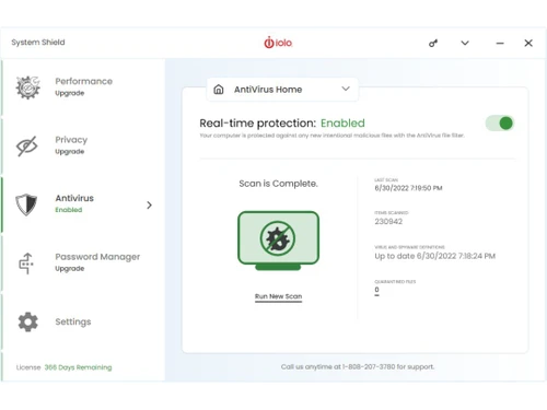Iolo System Shield AntiVirus dashboard