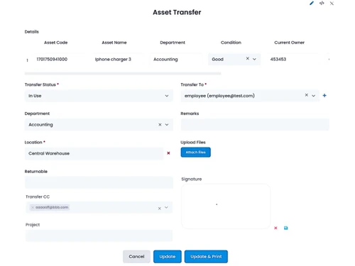 asset infinity transfer