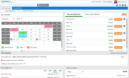Planmyleave lms dashboard