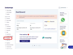 Instamojo dashboard