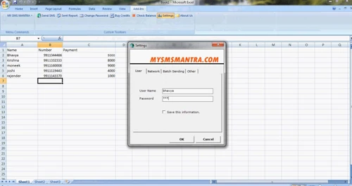 My SMS Mantra settings
