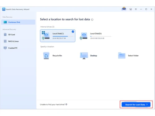 easeus data recovery wizard-location