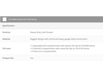 Posiflex CR 4000 CASH DRAWER SPECIFICATION