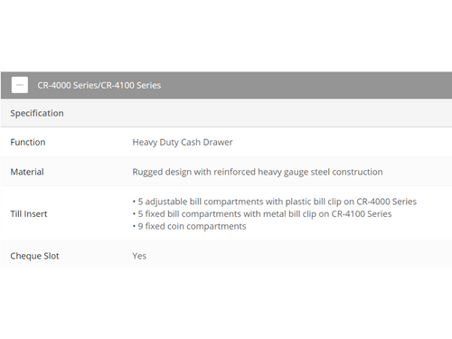 Posiflex CR 4000 CASH DRAWER SPECIFICATION