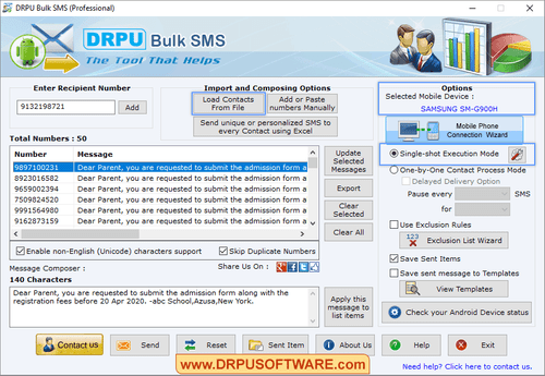 drpu bulk sms professional device load contact