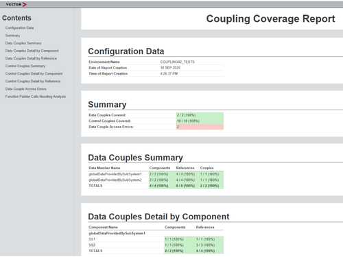 Vectorcast software coupling coverage report