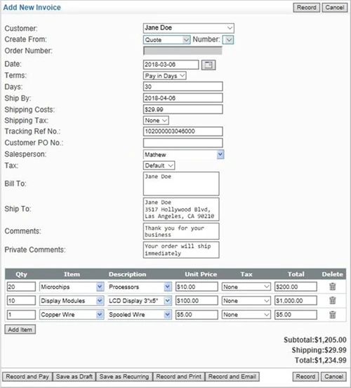NCH Express Invoice add invoice