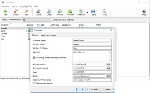 NCH Express Invoice customer